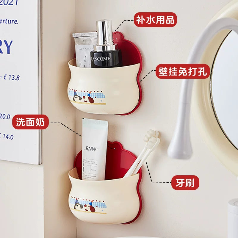 Dopamine wall mounted storage box, kitchen bedroom, non-punching and traceless organizer box, cartoon sundries storage box