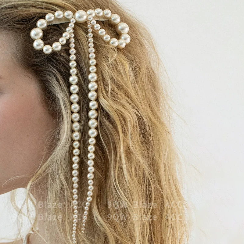 French niche retro pearl tassel bow hairpin high-end light luxury Internet celebrity explosive hairpin side clip hair accessory