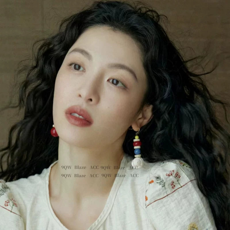 9QW European and American new small pamine natural stone beaded earrings, Zhong Chuxi, the same versatile stud earrings