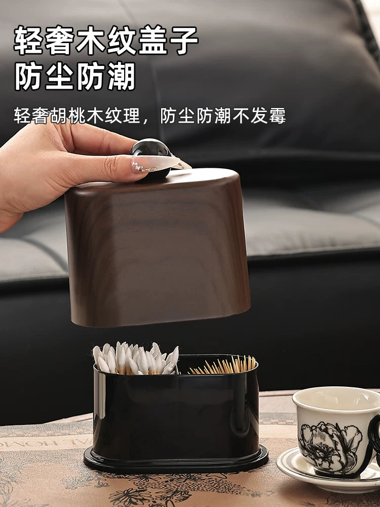 Creative walnut wood grain toothpick box 2025 new household floss 2-in-1 storage tube high-value toothpick jar Y