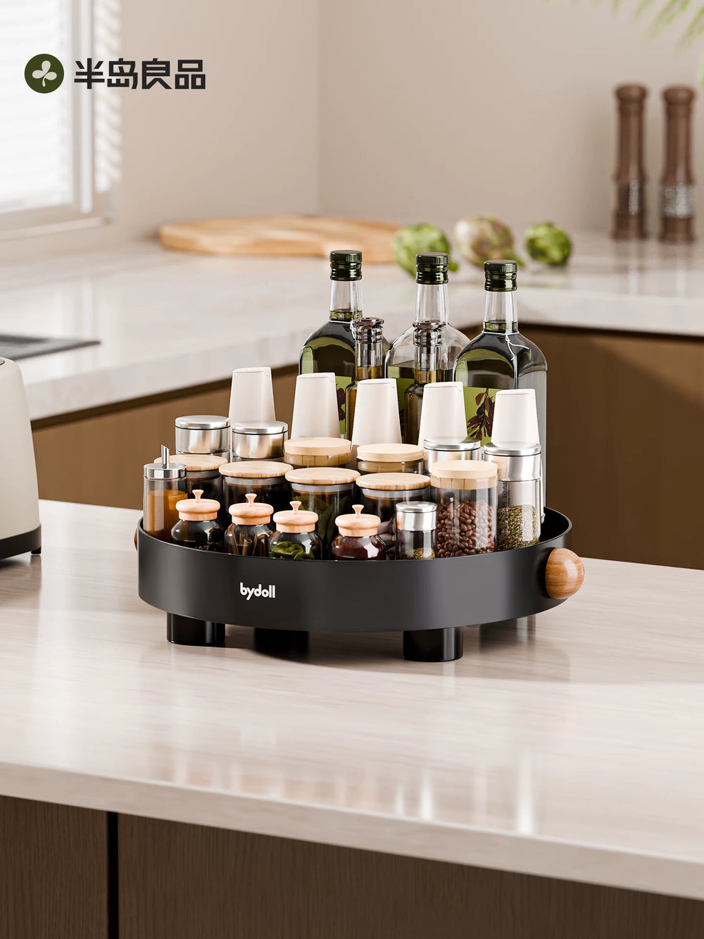 Kitchen rotating seasoning condiment storage rack countertop oil, salt sauce and vinegar storage tray multifunctional 2025 new model
