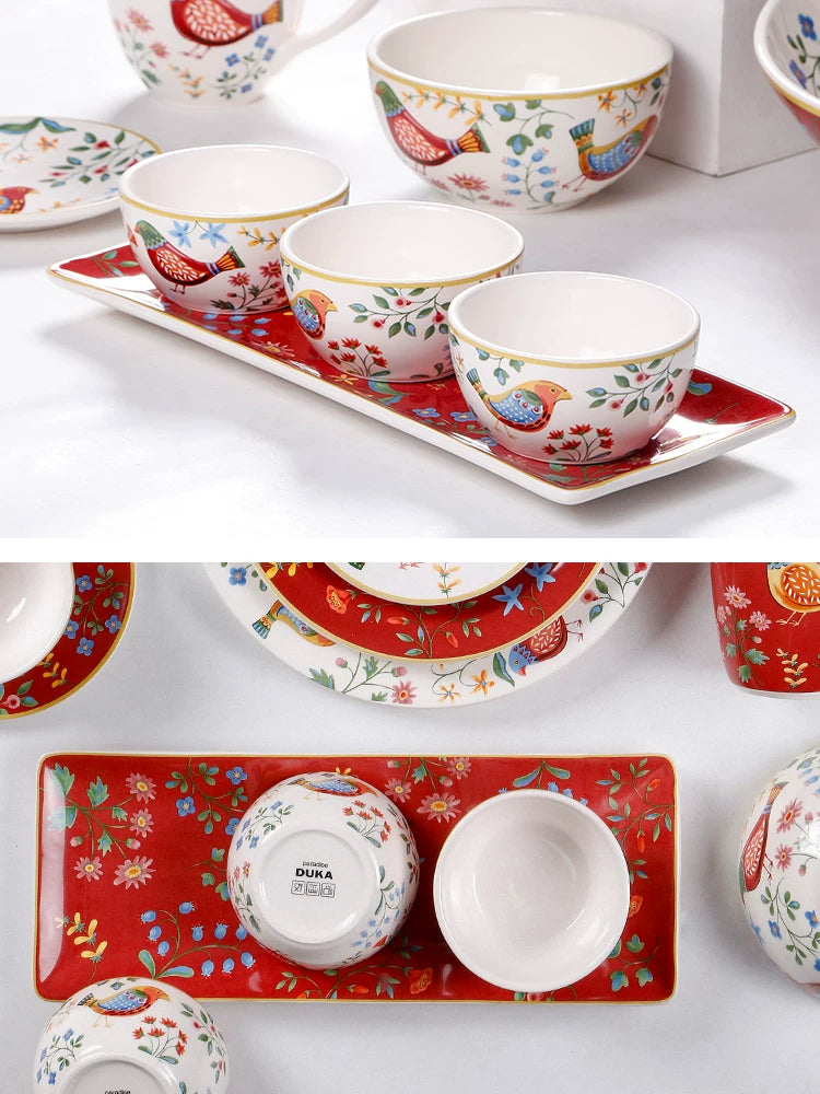 OMK Creative Dessert Bowl Set with Tray Bread Snack Plate 4 Inch Jam Spice Bowl Combo Glazed Color
