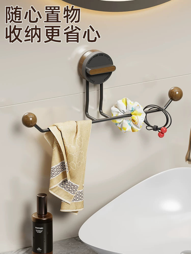 Suction cup type towel rack punching free toilet bathroom single pole storage shelf high-end storage rack hanging rod Y