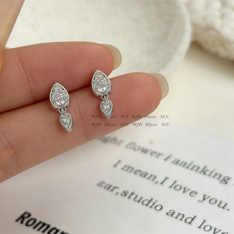 IU same double water drop full diamond stud earrings women's light luxury, exquisite niche design, high-end sense of commuting and versatile earrings