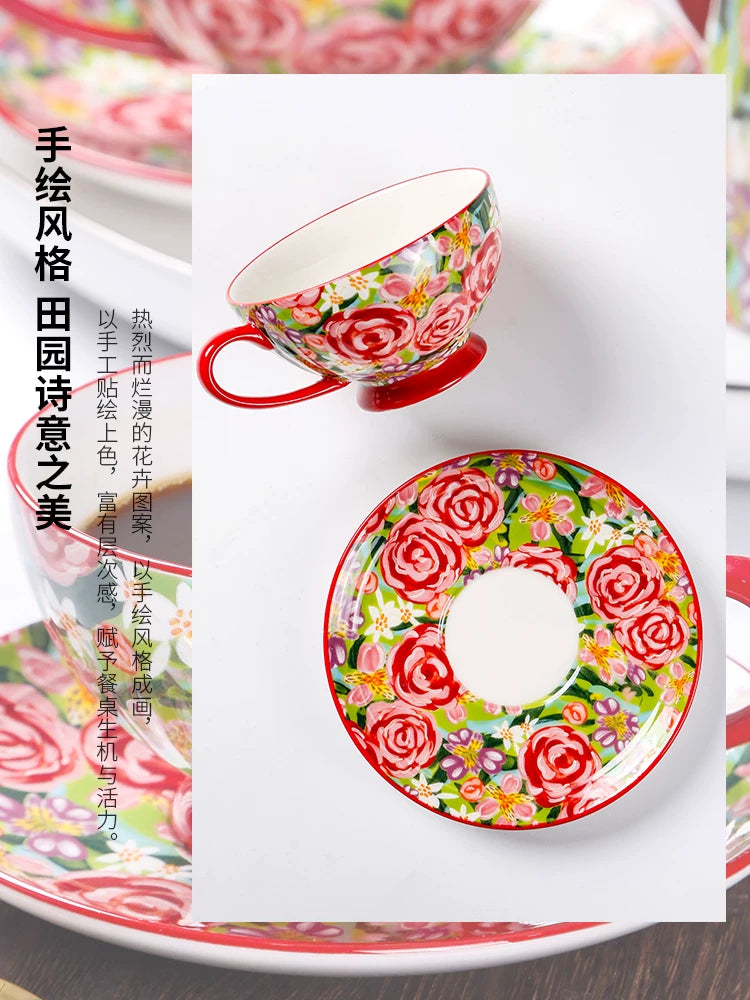 European coffee cup high value 220ml household hand-painted ceramic light luxury afternoon tea cup and saucer set 2025 new