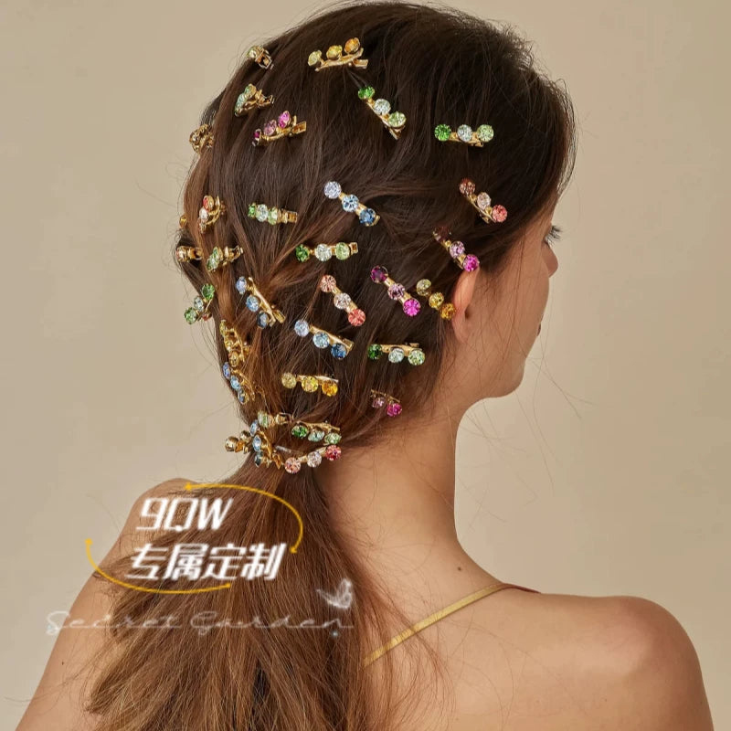9QW European and American niche design color crystal hairpin women's high-end temperament versatile bangs clip clip hair accessories
