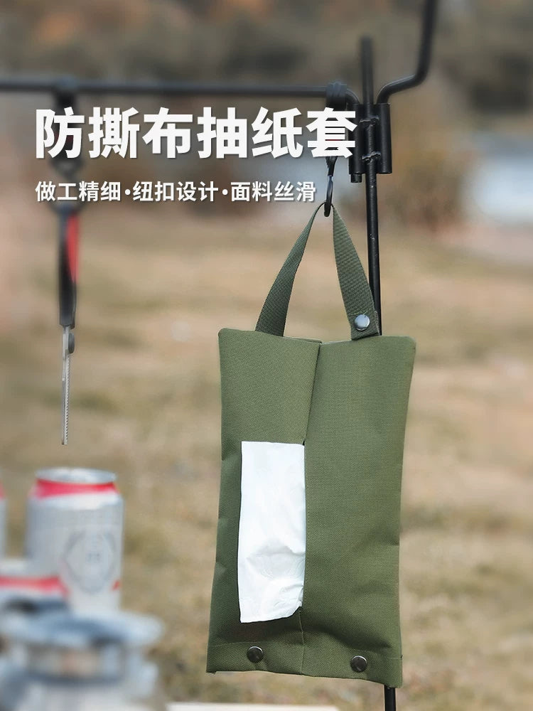Outdoor camping hanging paper towel cover for home portable face paper cover army green canvas paper sleeve EDC storage bag