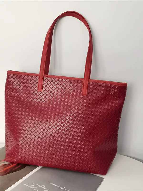 Export, foreign trade, retro weaving, red, large-capacity handbag, commuting, street, fashionable, versatile, one-shoulder, armpit