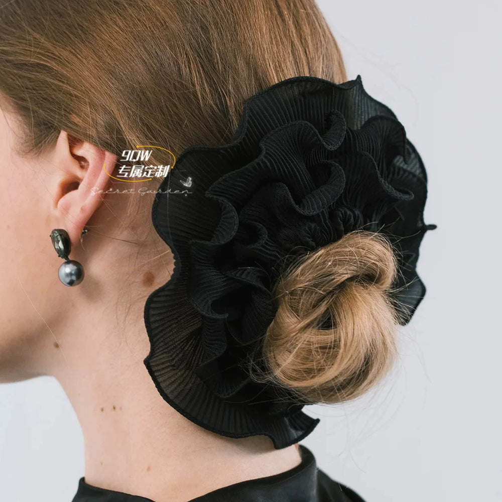 9QW Nordic sweet and cool atmosphere pleated fabric large intestine scrunchie high-end feeling lock hair cord bud high elasticity