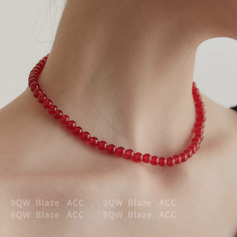 9QW retro European and American niche texture red agate handmade beaded high-end collarbone chain necklace accessories