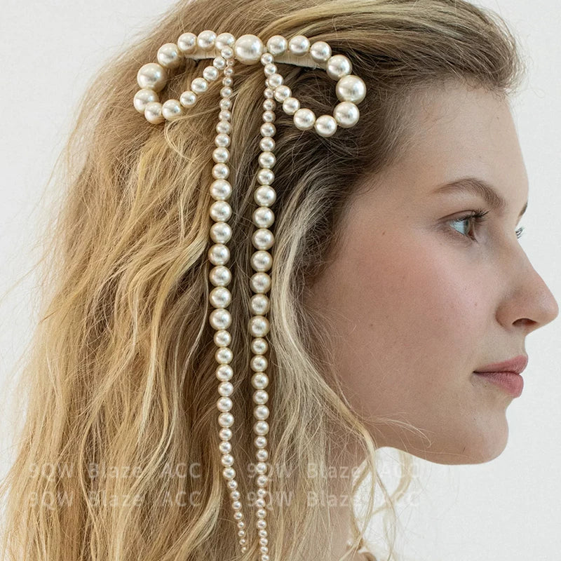 French niche retro pearl tassel bow hairpin high-end light luxury Internet celebrity explosive hairpin side clip hair accessory