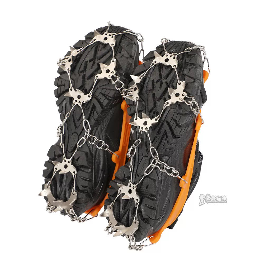 Stainless steel 19-tooth crampons for adults non-slip shoe covers for mountaineering snow spikes ice scratch shoe links road anti-fall snow claws