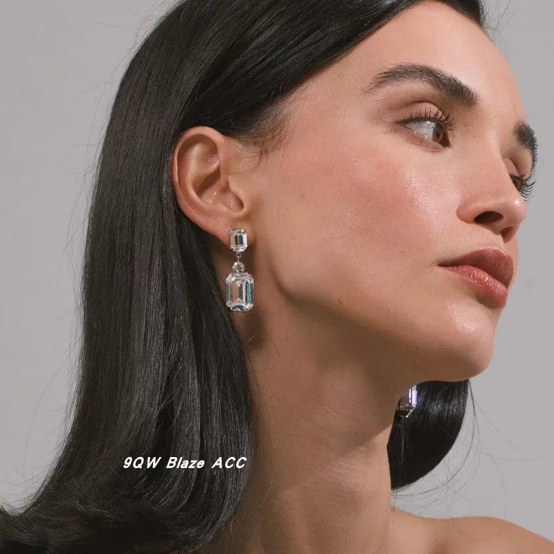 9QW European and American style geometric diamond dangling earrings artificial crystal earrings women light mature temperament design earrings women
