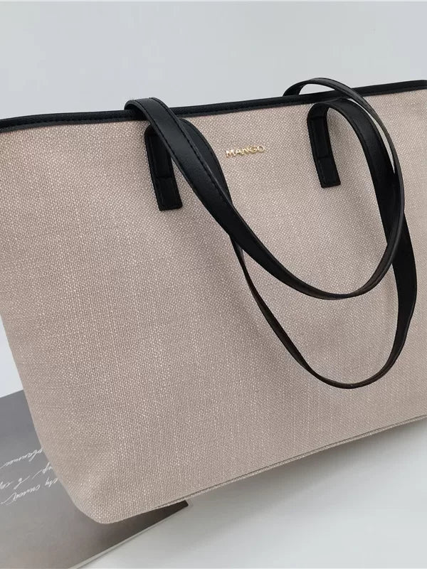 Spliced canvas tote bag niche design large capacity commuter bag color blocking retro tote shoulder export bag