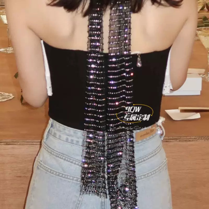 9QW South Korea exported black gemstone long scarf 2025 new niche quality wide scarf with artifact tide