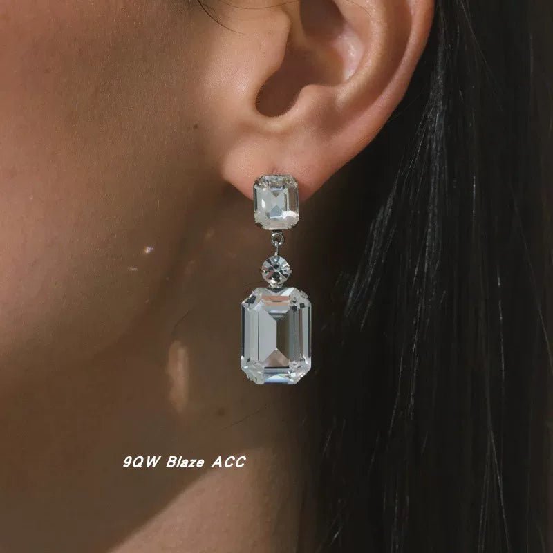 9QW European and American style geometric diamond dangling earrings artificial crystal earrings women light mature temperament design earrings women