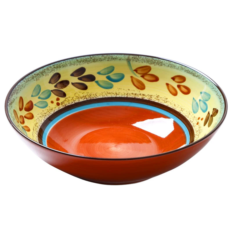 hand-painted bowls, creative shallow bowls, personalized hand-painted tableware, household dessert bowls, fruit salad bowls, ramen bowls, ceramic soup bowls