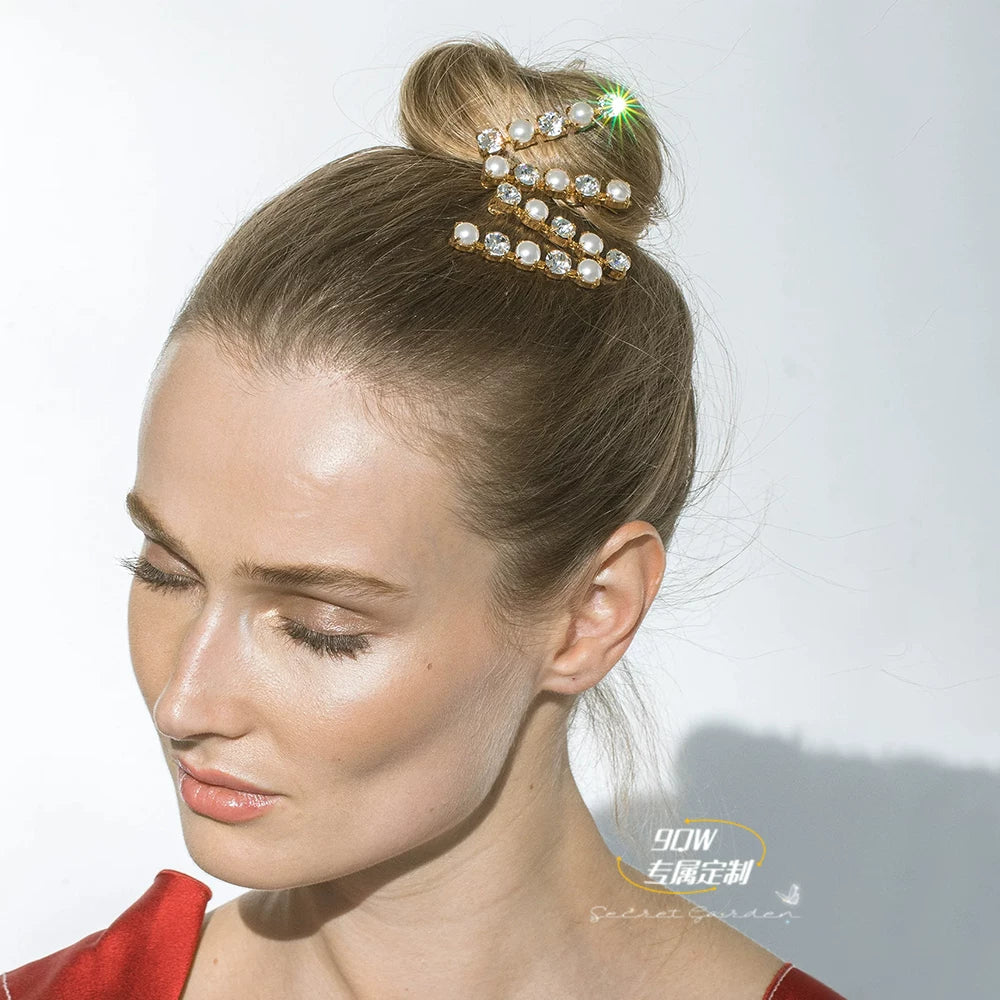 9QW high-end temperament elegant pearl gemstone hairpin bangs clip light luxury style exquisite side hair accessories for women