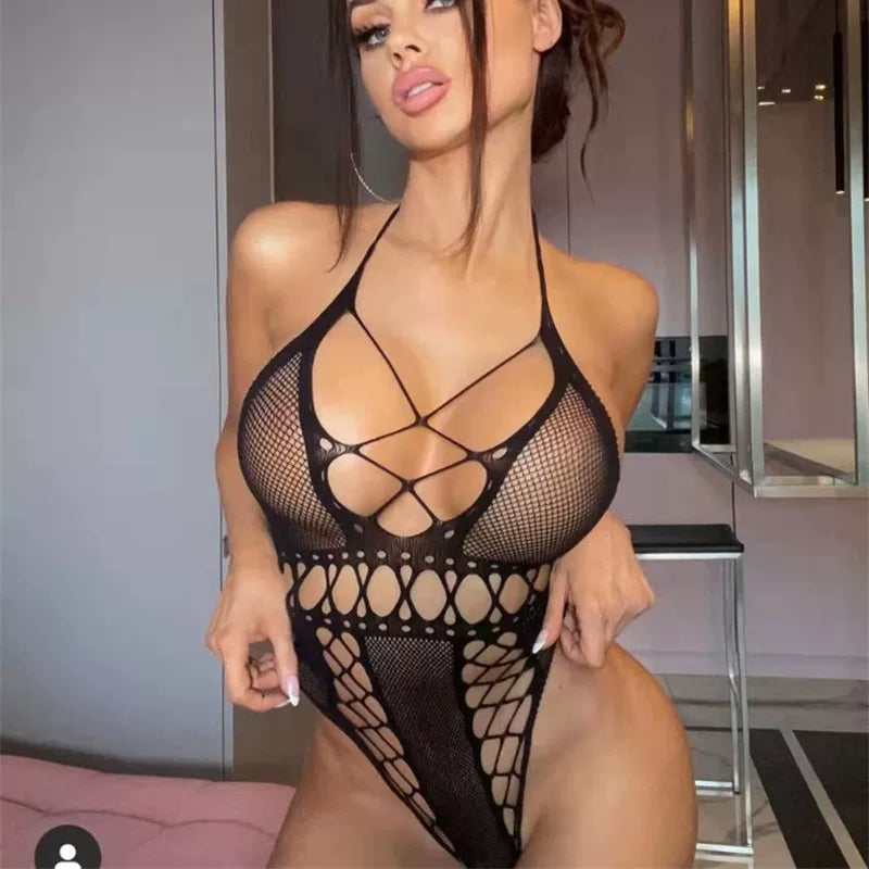 Ultra-thin model passionate opening sentiment charming clothes without taking off high elasticity see-through temptation European and American one-piece underwear