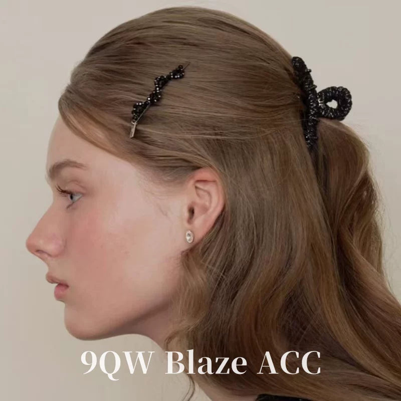 Black crystal wave beaded hairpin niche high-end ins style side clip cool feeling broken hair bang clip clip