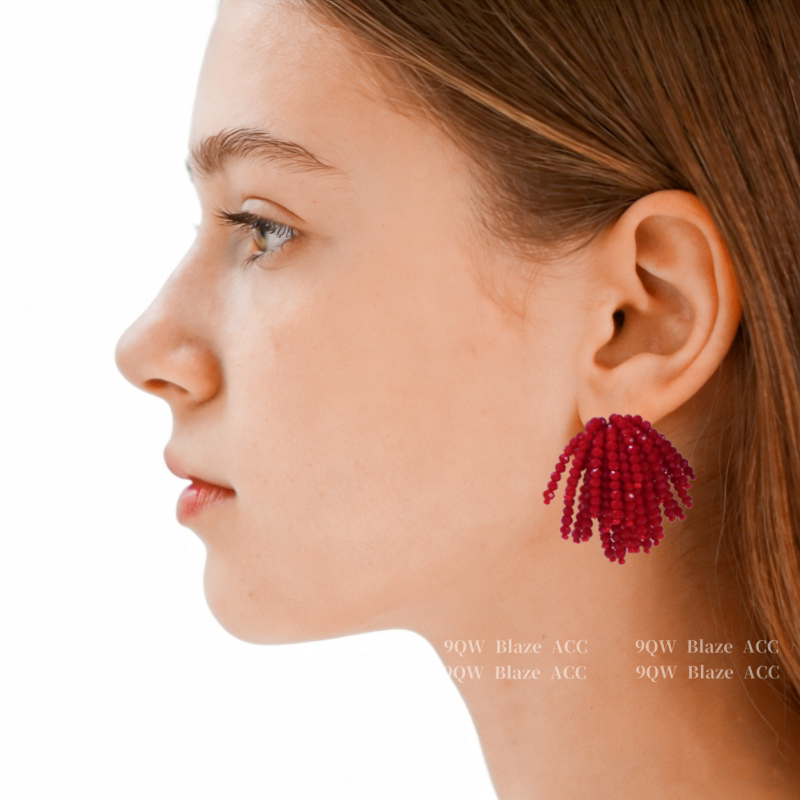 Japanese and Korean French high-end cascading fireworks tassel earrings, women's hand-woven niche designer stud earrings