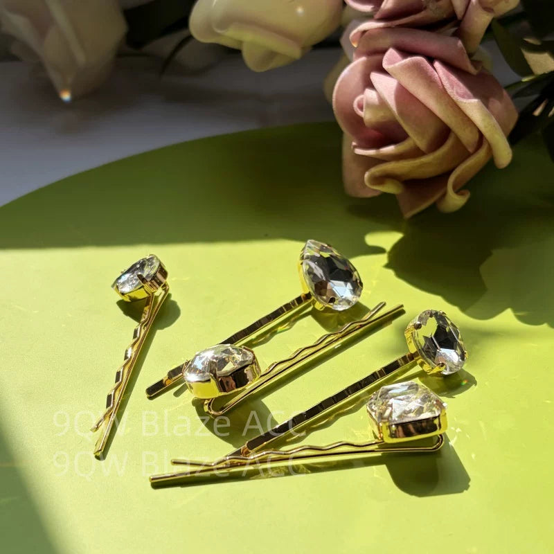 9QW European and American ins trend simple transparent crystal diamond hairpin side bangs clip bridal versatile hairpin new model