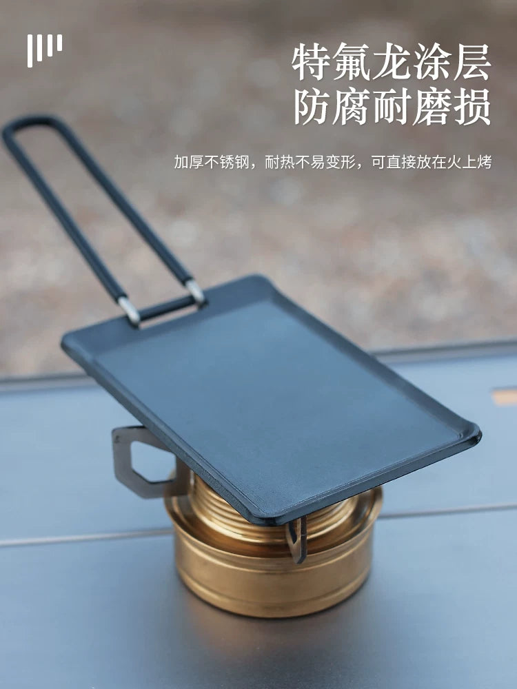 Super small non-stick barbecue plate, square outdoor camping, portable fried steak grill plate, mini iron plate barbecue meat plate