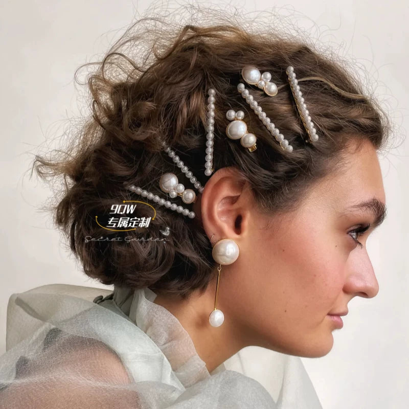 9QW Internet celebrity ins European and American bangs broken hair side clip bangs clip temperament simple and versatile, high-end pearl hair accessories