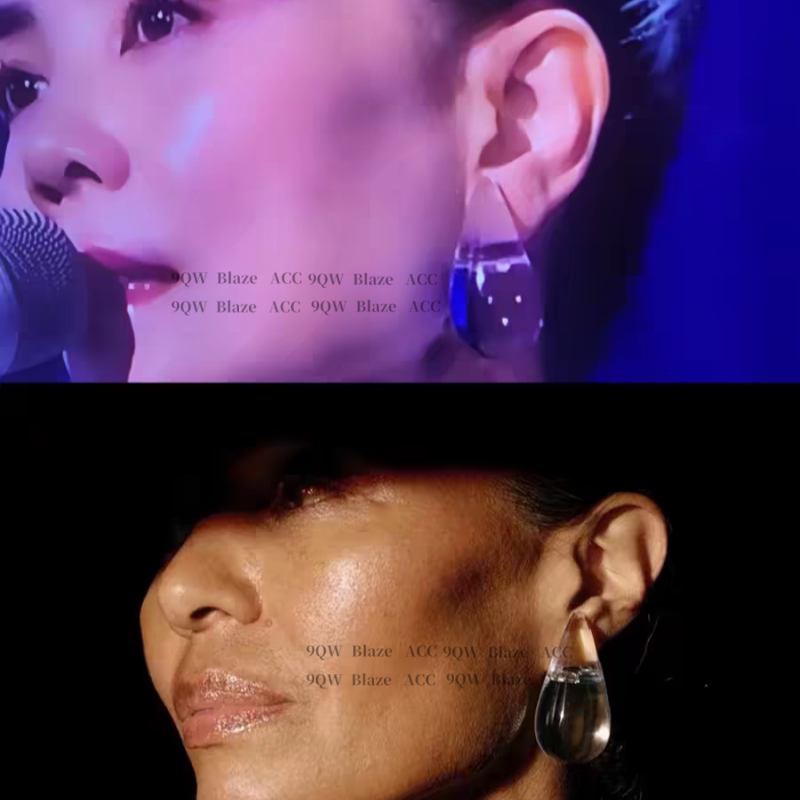 Faye Wong's Spring Festival Gala "Laundry Beads" The same transparent water drop earrings are highly transparent resin craftsmanship versatile earrings