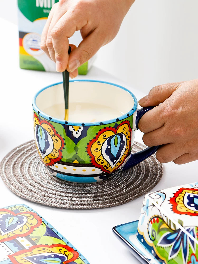Creative mugs, ceramic water cups, European style home coffee mugs, large milk mugs, breakfast cereal cups, tea cups