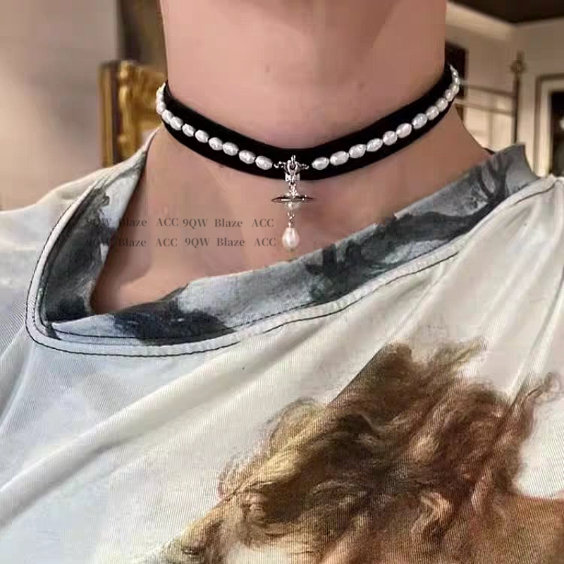 Han So-hee's same light luxury pearl necklace, three-dimensional ribbon, choker, sweet hot girl, collarbone chain, girl group ballet style