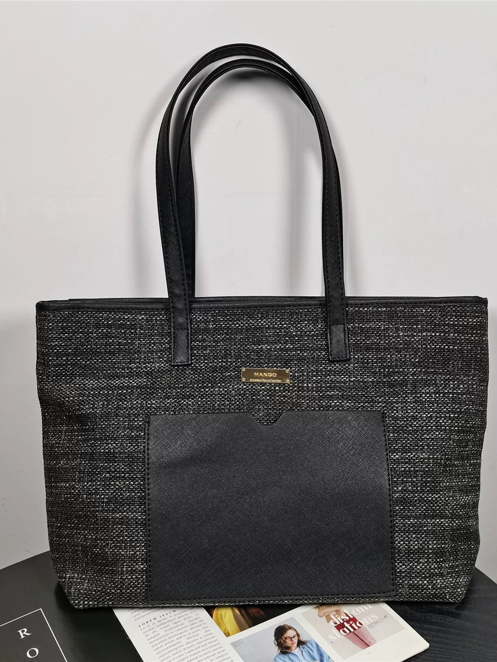 Zipper canvas bag for women, large capacity commuting tote bag for college students, shoulder bag for class, handbag, foreign trade bag