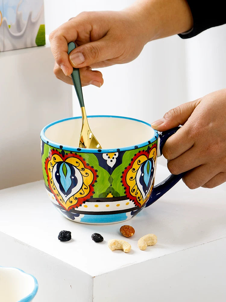Creative mugs, ceramic water cups, European style home coffee mugs, large milk mugs, breakfast cereal cups, tea cups