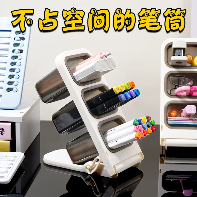 Office desktop diagonal pen holder simple office storage bucket desktop storage box large capacity pen holder student desktop diagonal pen bucket office stationery marker desktop stationery rack
