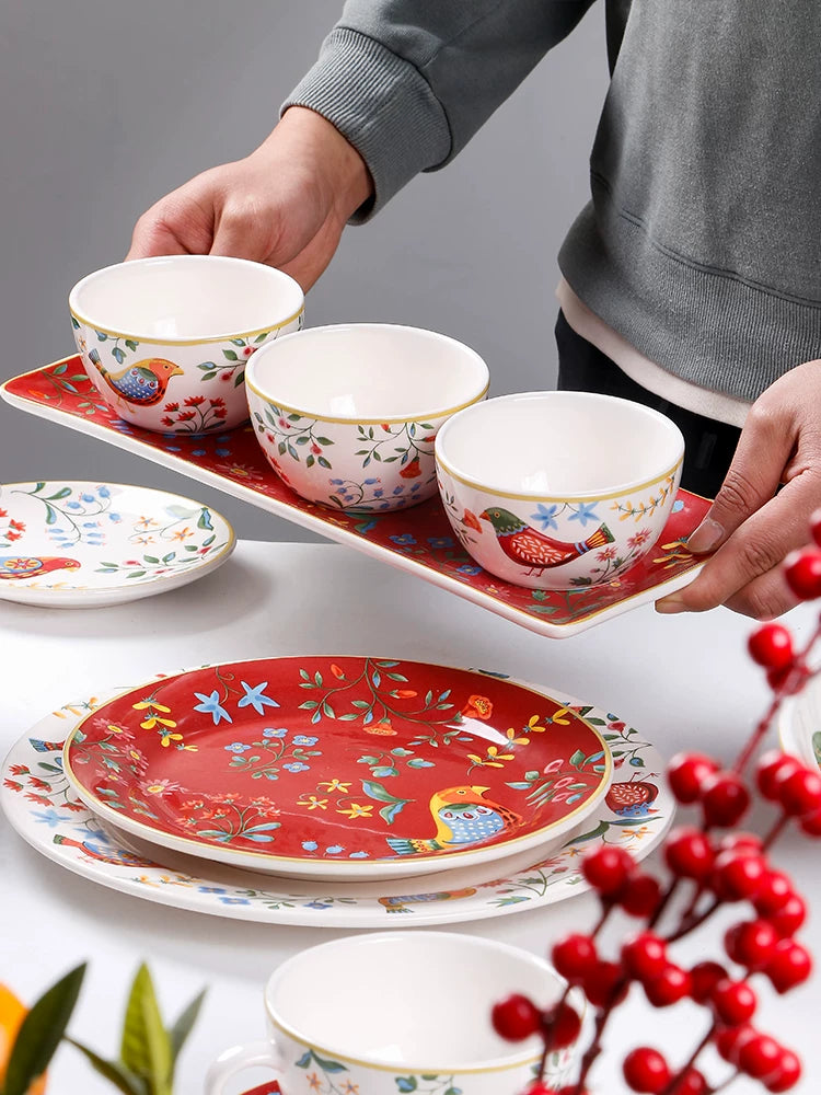 OMK Creative Dessert Bowl Set with Tray Bread Snack Plate 4 Inch Jam Spice Bowl Combo Glazed Color