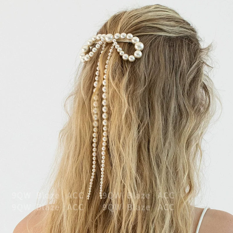 French niche retro pearl tassel bow hairpin high-end light luxury Internet celebrity explosive hairpin side clip hair accessory