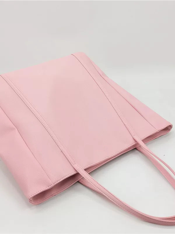 Pink bag women's large-capacity commuter tote bag college students in class lightweight and versatile niche soft leather shoulder bag