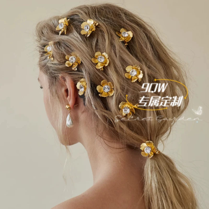 9QW new exaggerated metal flower hairpin ins high-end niche personality hair accessories versatile and cute little hairpin girl