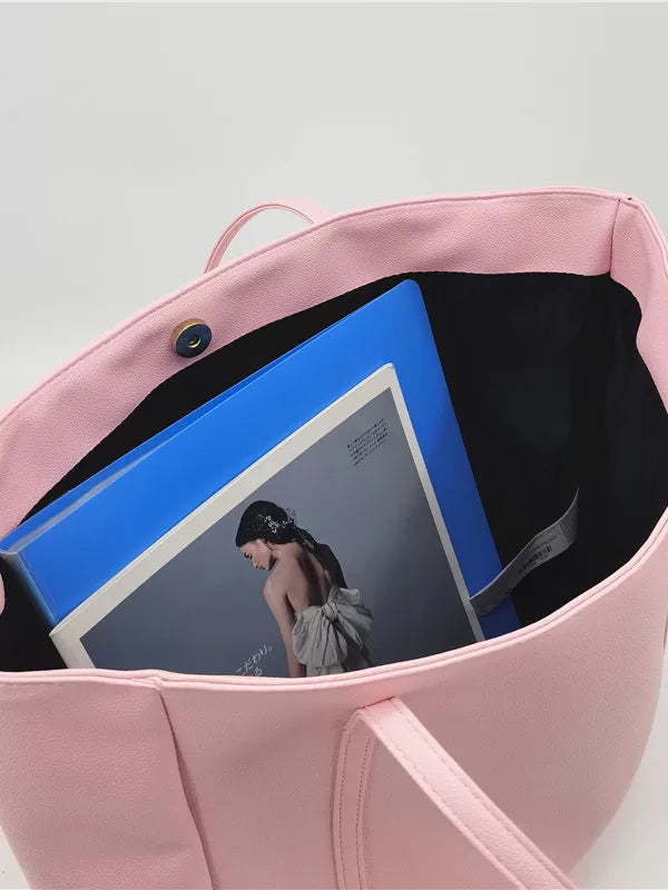 Pink bag women's large-capacity commuter tote bag college students in class lightweight and versatile niche soft leather shoulder bag