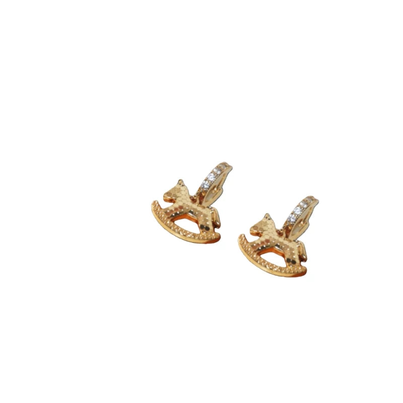 National tide light luxury niche design sense rocking horse earrings female brass diamond high-end earrings fashion temperament stud earrings