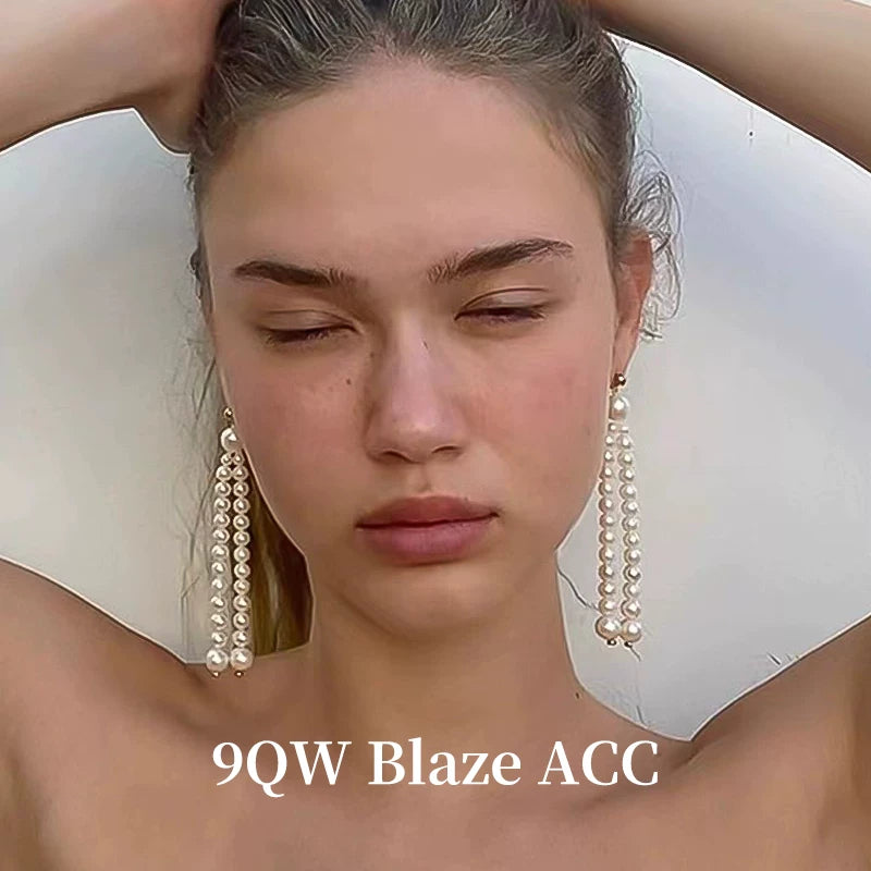 9QW double-sided pearl beaded tassel long 925 silver needle draped earrings women's temperament European and American earring jewelry trend