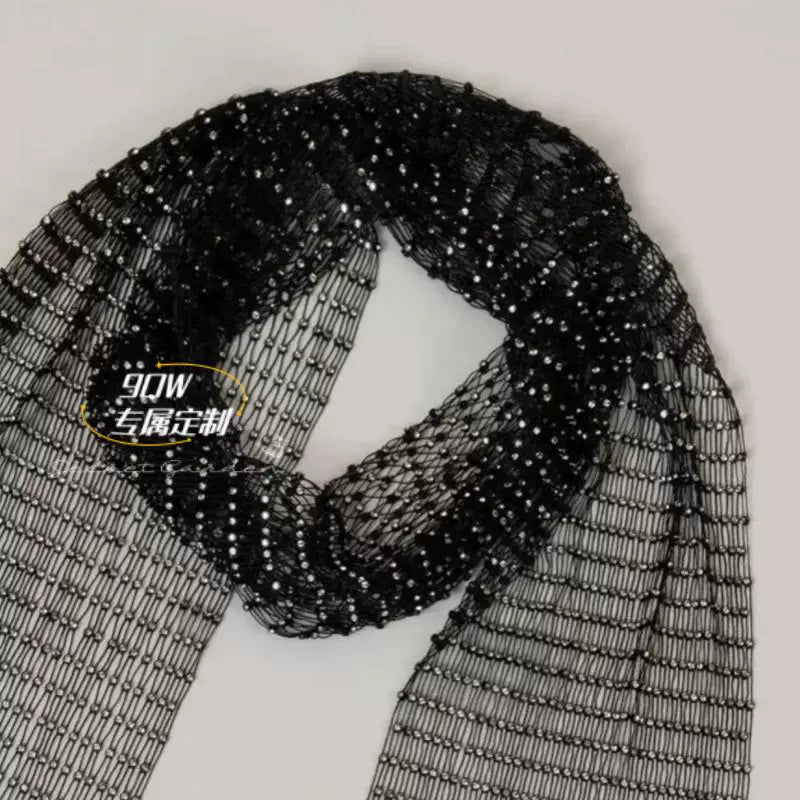 9QW South Korea exported black gemstone long scarf 2025 new niche quality wide scarf with artifact tide