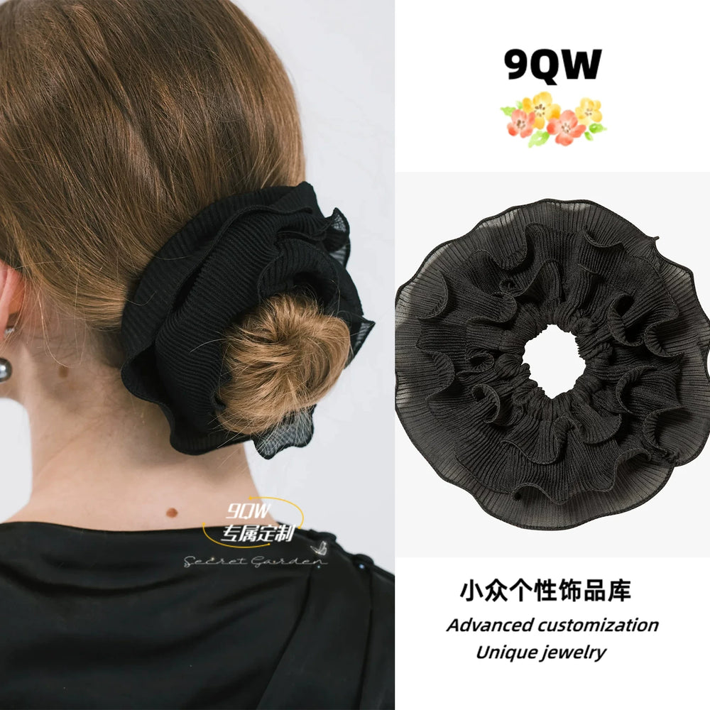 9QW Nordic sweet and cool atmosphere pleated fabric large intestine scrunchie high-end feeling lock hair cord bud high elasticity
