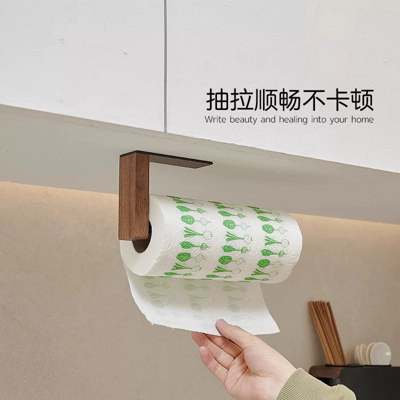 Walnut kitchen paper towel rack free punch cabinet paper hanging rack roll paper rack lazy rag plastic wrap hanger Y