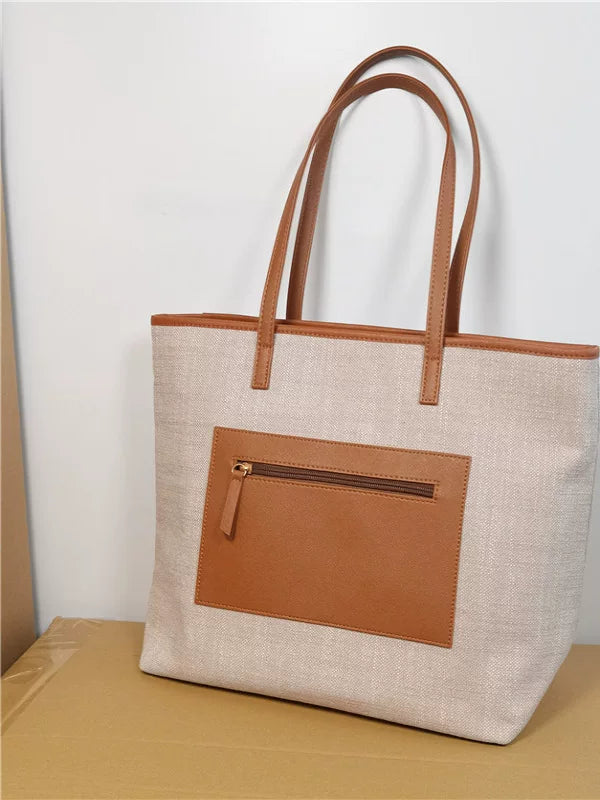 Canvas bag commuting to work with zipper can put the computer women's large capacity tote bag niche design one-shoulder foreign trade bag