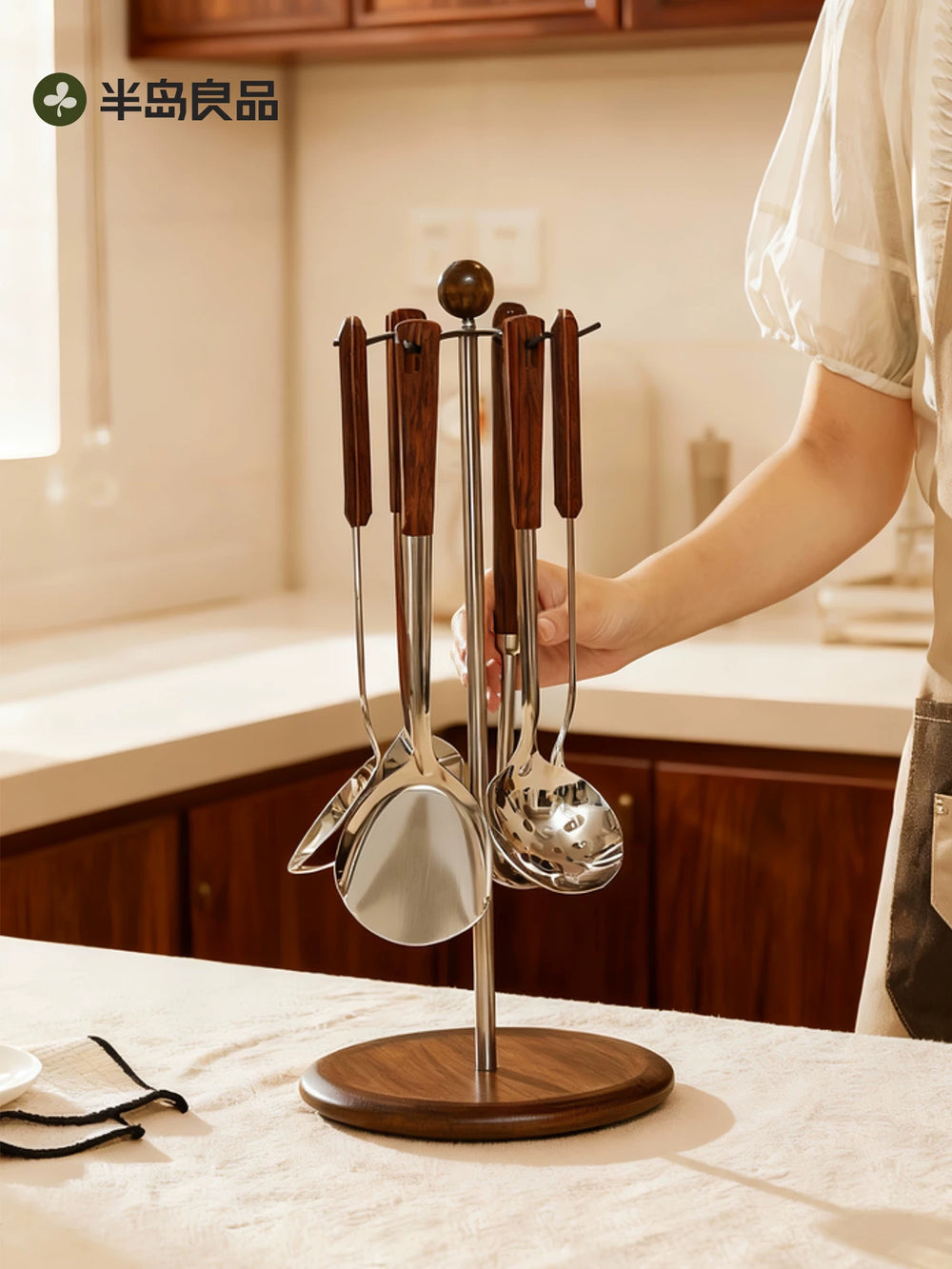 Kitchen countertop hanging spoon spatula shelf stainless steel rotating spatula rack tabletop non-slip soup spoon spatula spoon holder