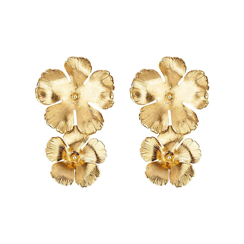 European and American new retro exaggerated flower stud earrings three-dimensional craft niche design 925 silver needle personalized metal texture