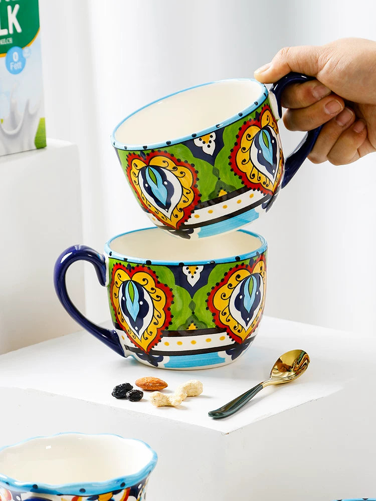 Creative mugs, ceramic water cups, European style home coffee mugs, large milk mugs, breakfast cereal cups, tea cups