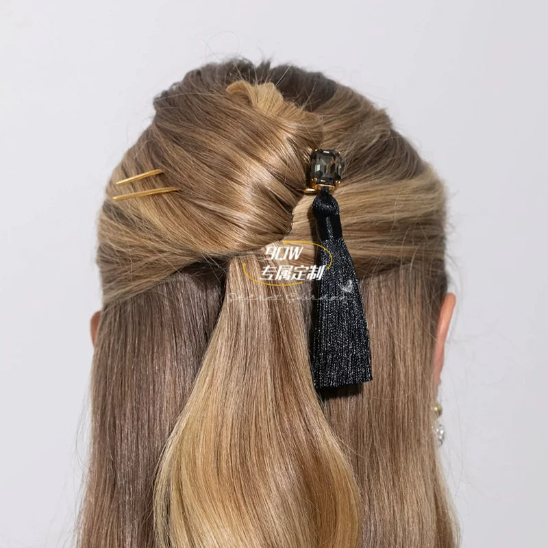 9QW Golden French Fringe Balls Head Pan Hair Hair Accessories Vintage Step Shake Gemstone Hairpin Hair Hairpin Versatile Headdress Women