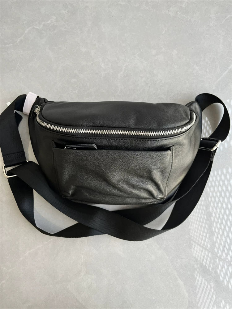 Foreign trade factory tail goods top layer cowhide women's chest bag casual simple fashion leather waist bag one-shoulder crossbody women's bag